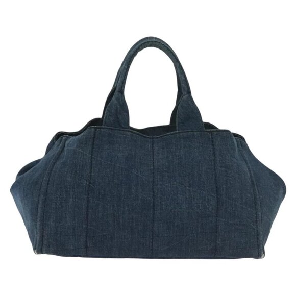 PRADA Canapa GM Hand Bag Denim Blue Gold Auth 139546 - Picture 4 of 16